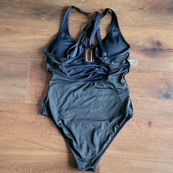 Womens M One Piece Retro Bathing Suit Tummy Control Wrap Cover Up Shirt NEW - Picture 13 of 16